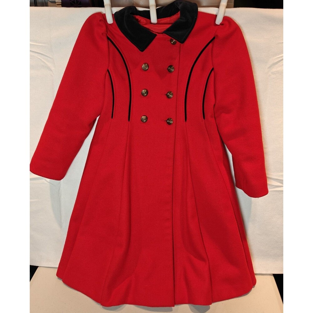 Vintage F.W. Fischer Girls Red Wool Dress Coat Size 7 – Holiday Winter Jacket